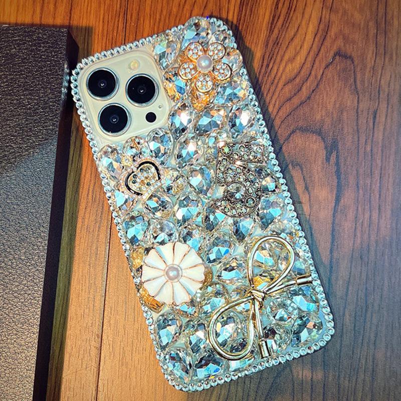 Iphone16Promax Mobile Phone Case Luxury Apple 14 Flowers 15 Hollow Bow 13 Crown Women'S Light Luxury