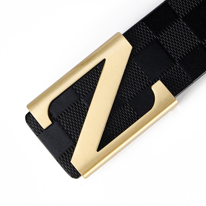 Men's Youth Plaid Leather Belt with Z Copper Buckle - Genuine Cowhide, Easy to Wear