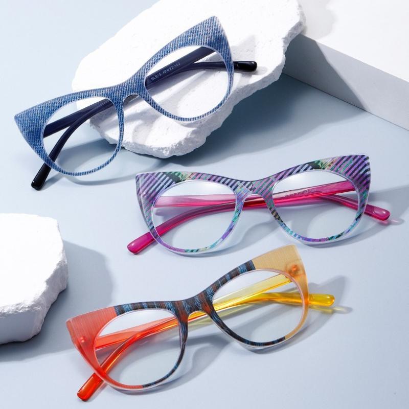 Fashion Reading Glasses New Oversized Cat-Eye Blue Light Blocking Glasses Trendy Color-Block Frames HD Presbyopia Glasses