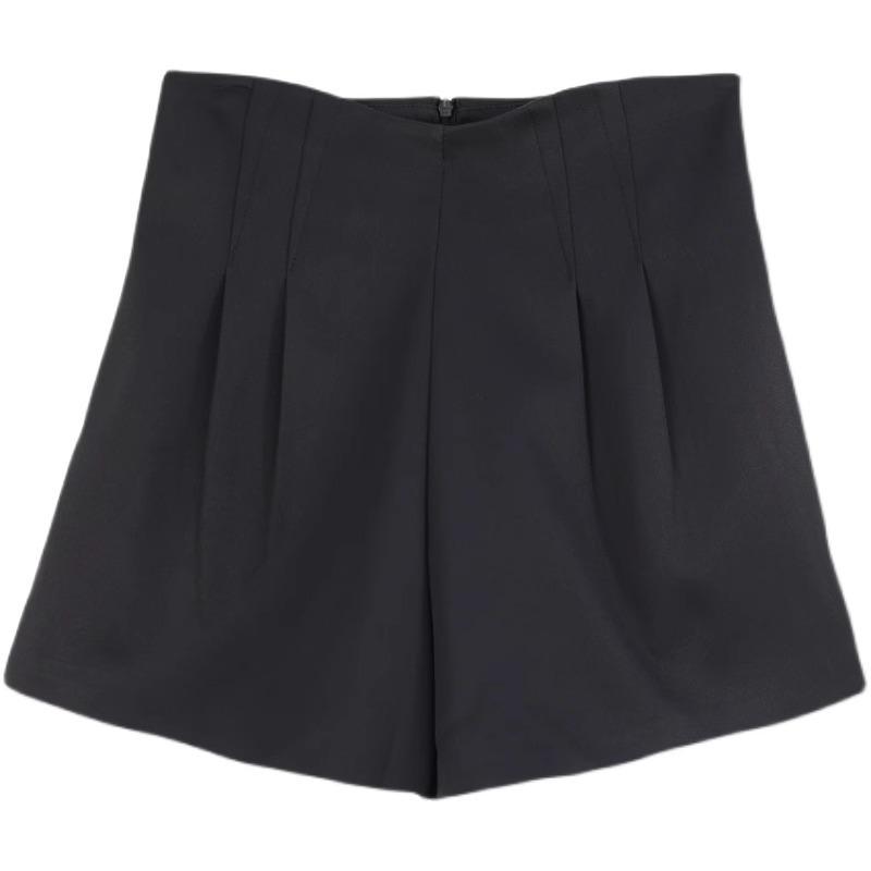 Women's High Waist Woolen Shorts: Autumn & Winter Slimming Casual Wide-Leg Pants In Black