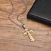 Xiaomi Vnox Chunky Three Layered Cross Necklaces for Men, Black Silver Color Stainless Steel Bold Faith Cross Pendant,Hip Hop Necklace