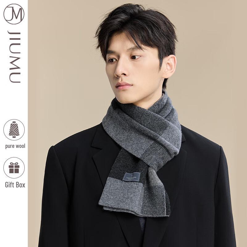 JIUMU Men's Plaid Wool Scarf
