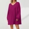 Women's Fashion Casual Large Solid Color Sweatshirt V-Neck Long Sleeve Loose Dress
