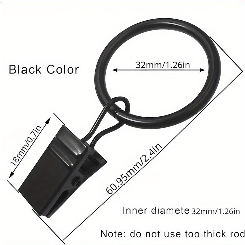 12/36/40 Stück Vorhangring mit Clip, Vorhangclip mit Ring, Aufhänger Vorhangring 33 mm/1,26 Zoll Bohrung, montierte Gardinenstange Vintage Schwarz