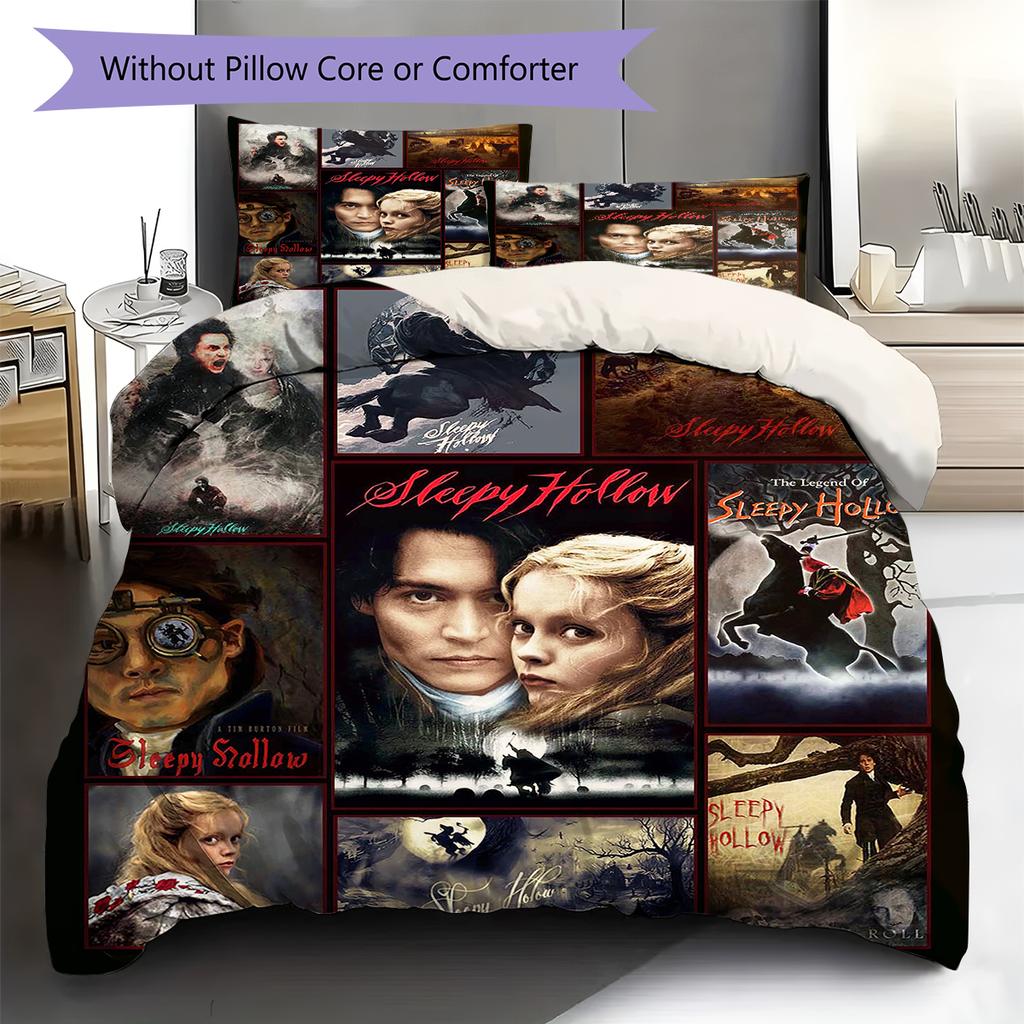 Movie Puzzle Pattern Bedding Quilt Set Quilt Cover Pillowcase Home Decoration Gift (1 * duvet cover + 2 * pillowcase, without core)