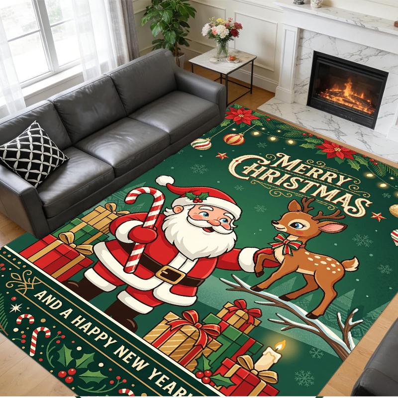 Christmas Printed Square Area Rug Soft Non Slip Floor Carpet For Bedroom Holiday Gift