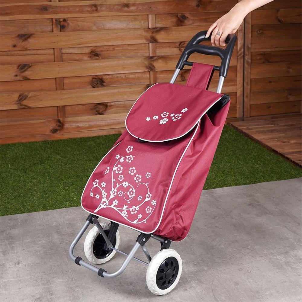 Καρότσι Αγορών Τσάντα Αγορών Κόκκινη με Ρόδες και Χειρολαβή για Ψώνια