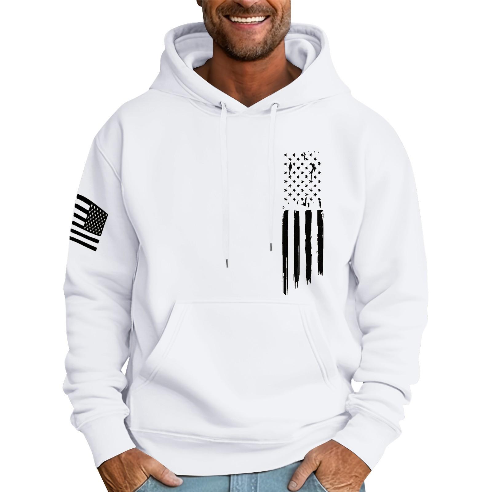 

Мужская свободная толстовка с капюшоном и принтом флага, мужская повседневная модная спортивная толстовка XXL белый