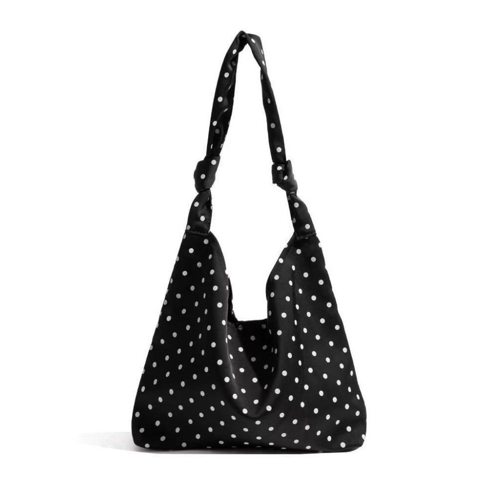 Sweet Polka Dot Tote Bag Spacious Bow Tie Handbag Travel Canvas Shoulder Bag Daily Use