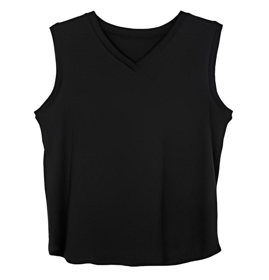 Longer Loose Office Short Retro Black [Emptio] Shirt, V-neck, Collarless, Elegant, Formal, Silky, Women's, Oversized, Body-covering, Commuting,