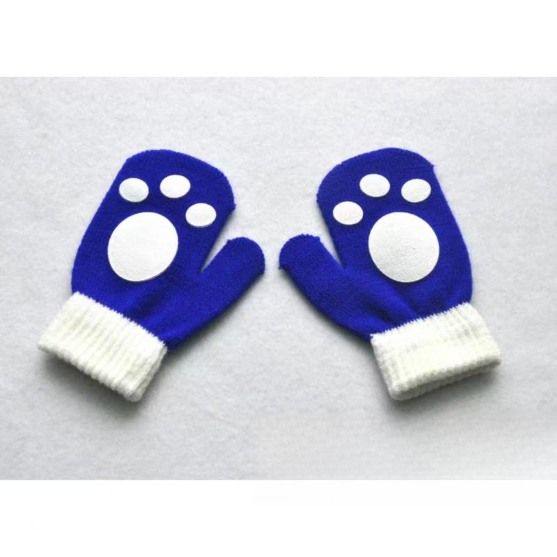 Cute Print Footprint Baby Gloves Winter Knitted Warm Full Finger Gloves Solid Kids Boys Girls Mittens