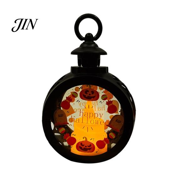 Indoor Outdoor Halloween Props Retro Pumpkin Lantern, LED Electronic Candle Light, Vintage Safe Flameless Decor Handheld Decorative Lamp for