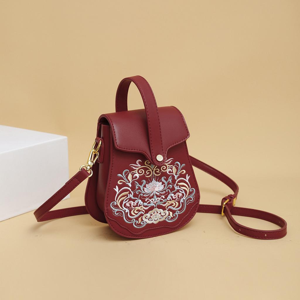 Crossbody Bag For Women, Fashionable National Style Embroidered Bag, Simple Texture, Mobile Phone Bag, Women's Niche Portable Shoulder Bag