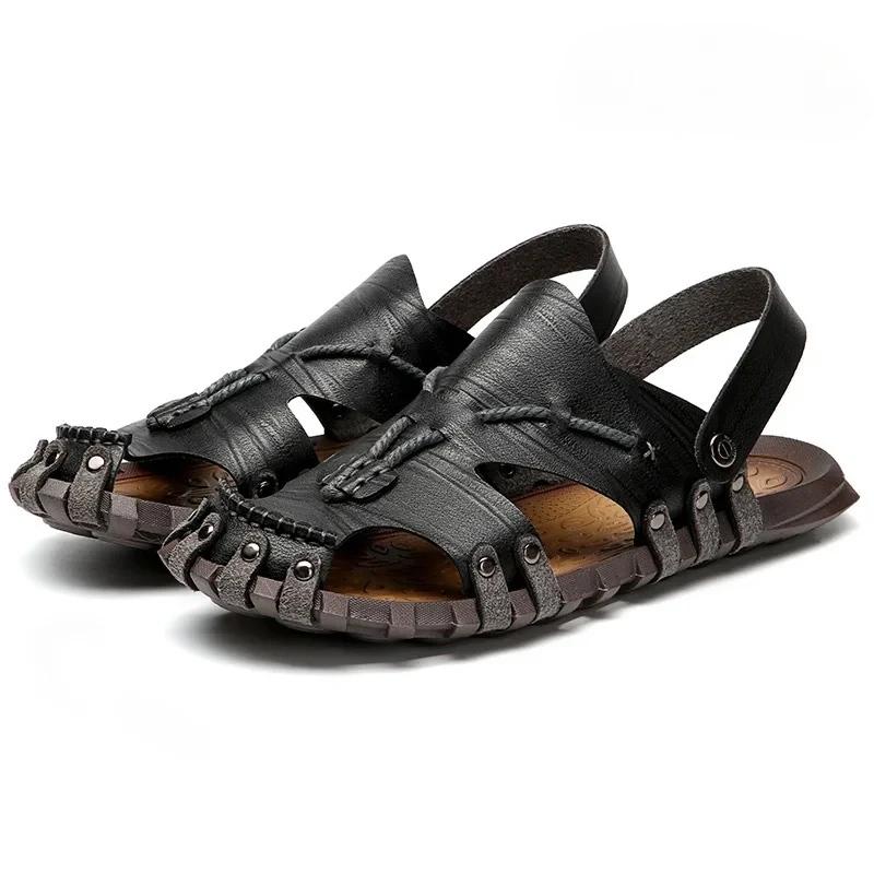2024 Hot Sell New Summer Handmade Leather Sandals for Fashion Men Casual Shoes Comfortable Slippers