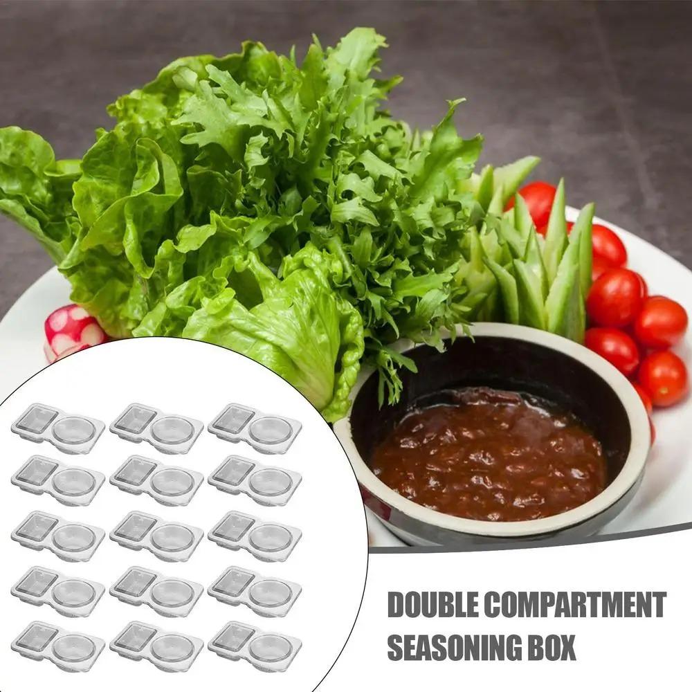 

10/15/20pcs Portable 2 Grids Condiment Container Double Compartment Plastic Snack Container Picnic 10pcs