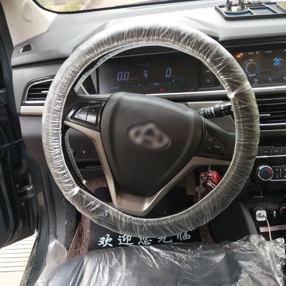 50pcs Disposable Universal Car Transparent Steering Wheel Gear Cover Elastic Waterproof Plastic Isolation Protection Cover