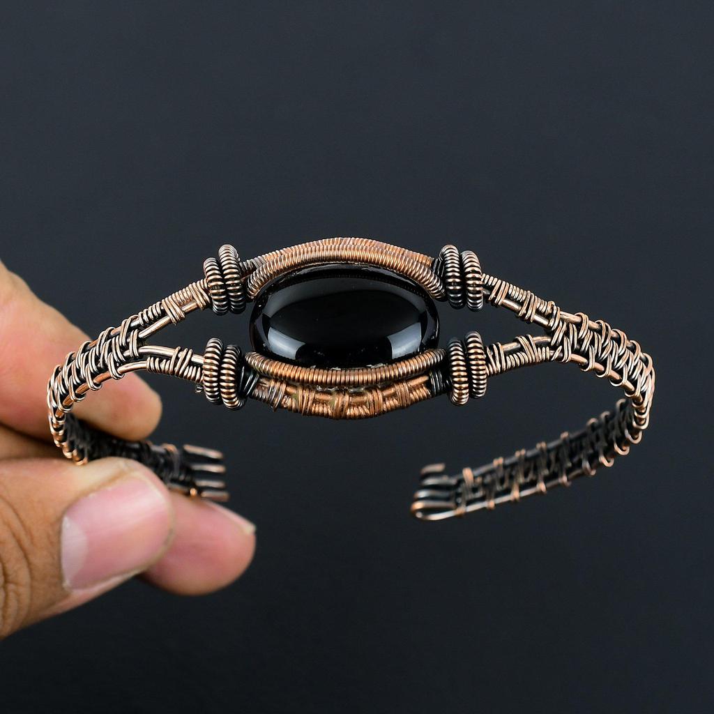 Lovely Black Onyx  Gemstone Handmade Copper Wire Wrap Jewelry Adjustable Cuff