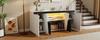140 x 40 x 65 cm, Living Room Sideboard with 3 Cabinets and 4 Doors, Angled Design + Black-White Color Blocking, Modern Dresser with LED Light Strip