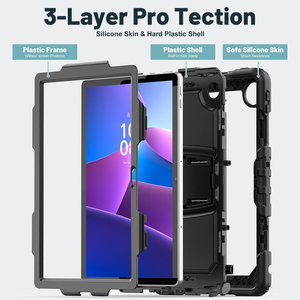 For Lenovo Tab 10.1 (2025) TB-311XU/Tab TB311FU Case Kickstand PC + Silicone Shockproof Tablet Cover with Shoulder Strap