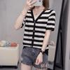 Plus Size Women's Summer Striped V-Neck Two-Piece Ice Silk Knit Top