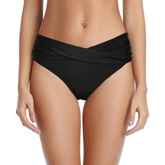 Women Bikini Briefs Mid-rise Breathable Elastic Swim Trunks Sexy Ruffle Design Quick Drying Swimwear Trunks