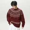 Suéter de Tricô Fair Isle Estilo Étnico Gola Redonda Manga Longa Solto