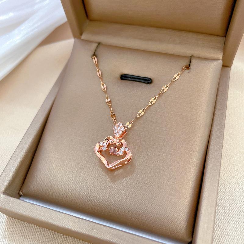 Water Drop Smart Light Luxury Temperament Gorgeous Full Diamond Necklace Female Versatile Collarbone Chain Titanium Steel Chain