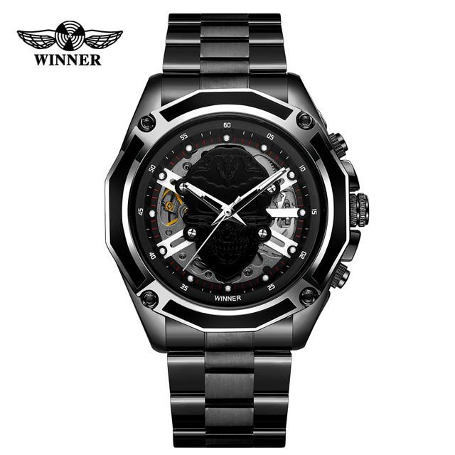 T-winner Men's Fashion Casual Hollow Skull Waterproof Automatic Mechanical Watch