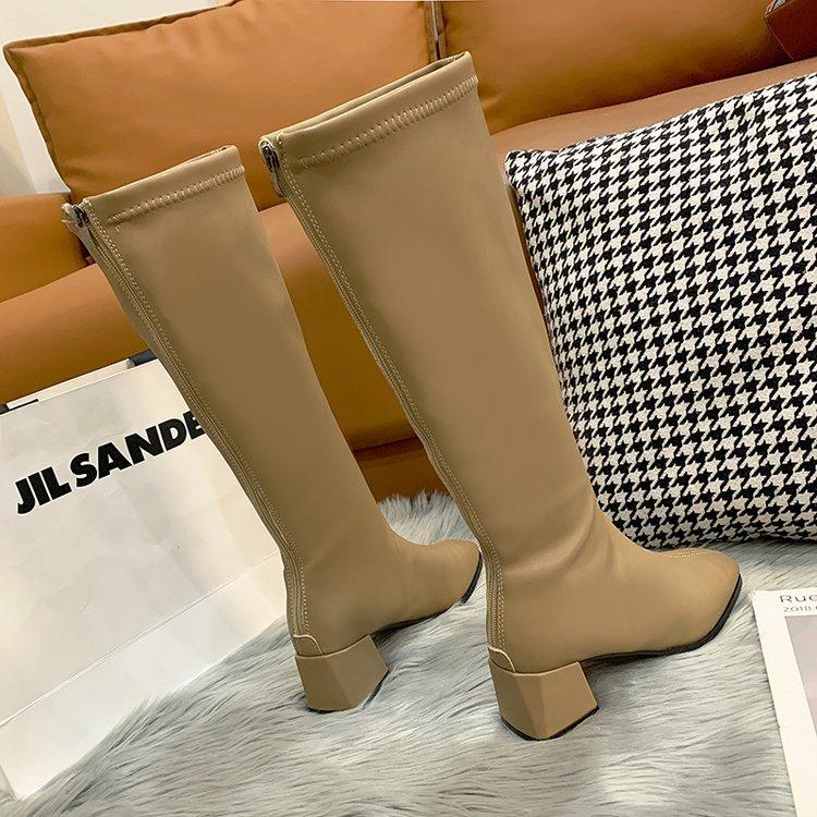 Autumn New Women Knee High Boots Outdoor Fashion Anti Slip Shoe Thick Heeled Skinny Ladies Boot Casual Comfortable Shoes Botas