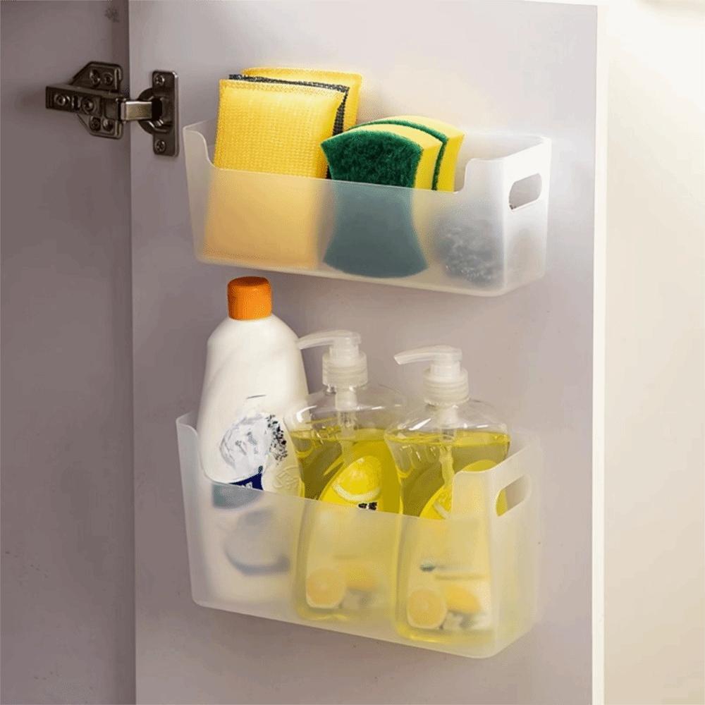 Adhesive Wall Mounted Storage Box Plastic Kitchen Organizer Storage Rack  Cling Film