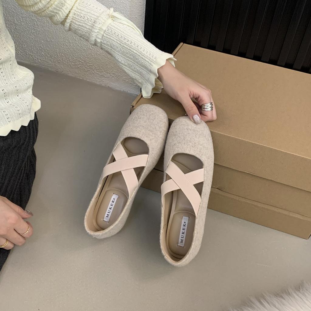 2025 Autumn and Winter New Round Head Inner Cross Word with Ballet Doudou Commuter Work Shallow Mouth Women's Single Shoes