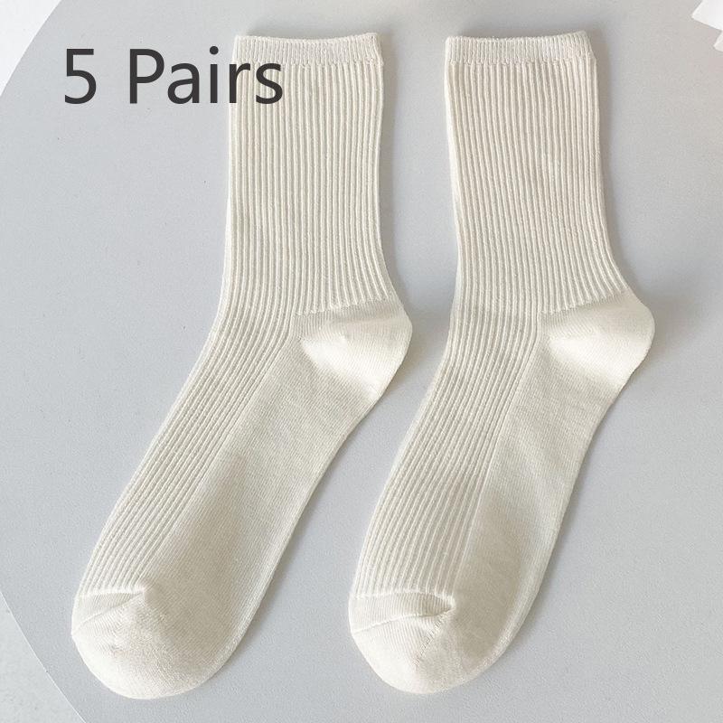 

5 пар женских осенне-зимних новых модных ретро-носков с вертикальными трубками 5 Pairs слоновая кость