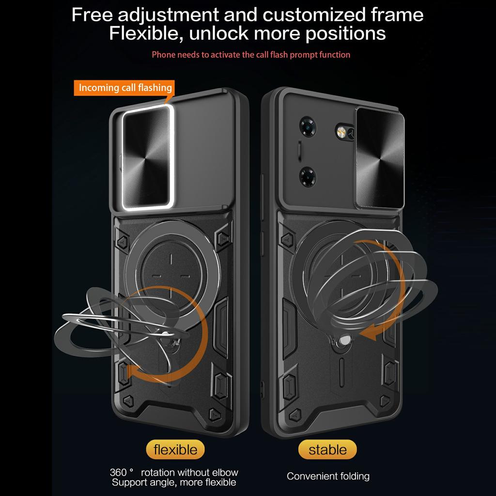 For TECNO Pova 5G Case Slide Camera Lid TPU+PC Phone Cover with Kickstand