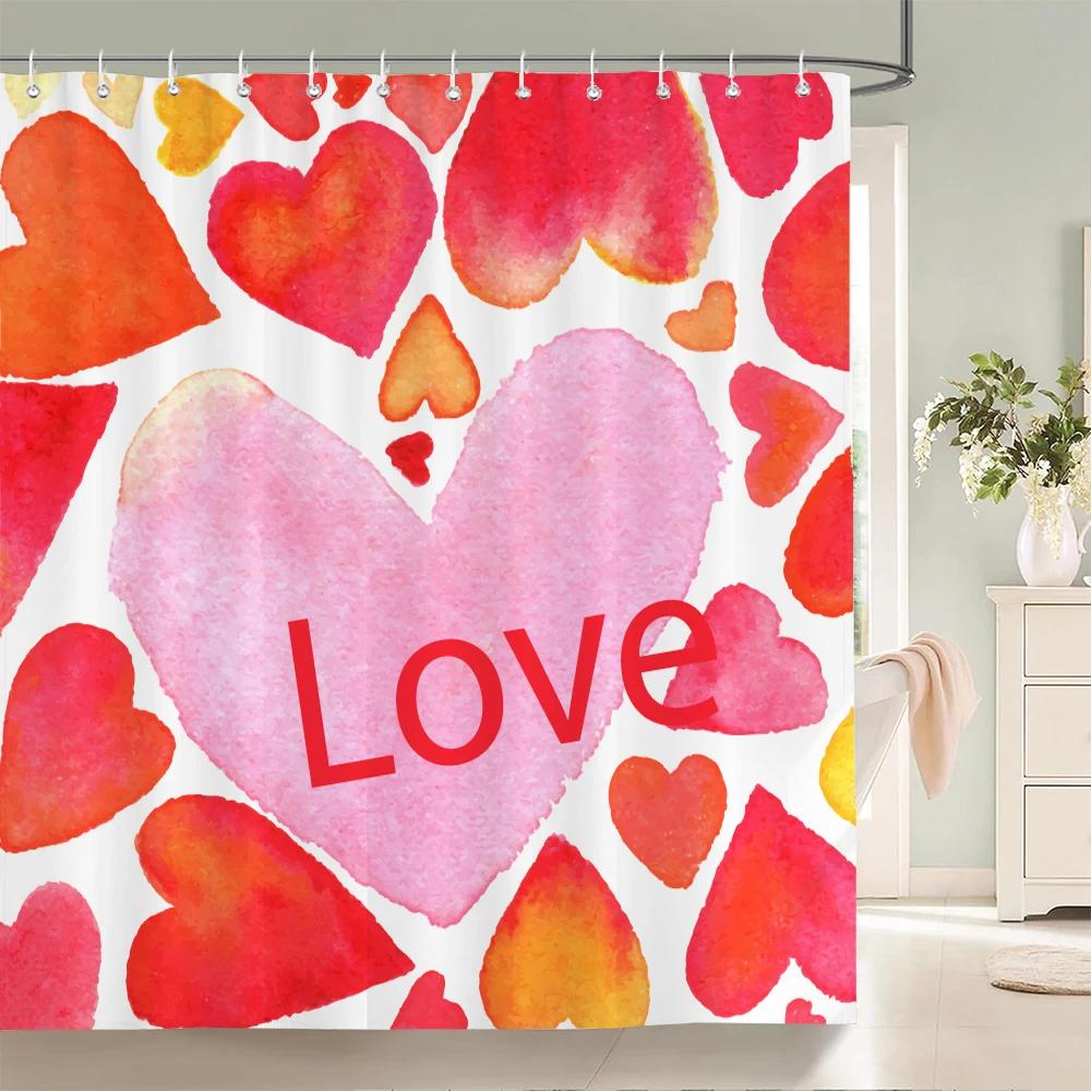 Heart-shaped Pattern Shower Curtain Fabric Shower Curtains for Valentine's day Bathroom Decor Pink Love style Shower Curtains