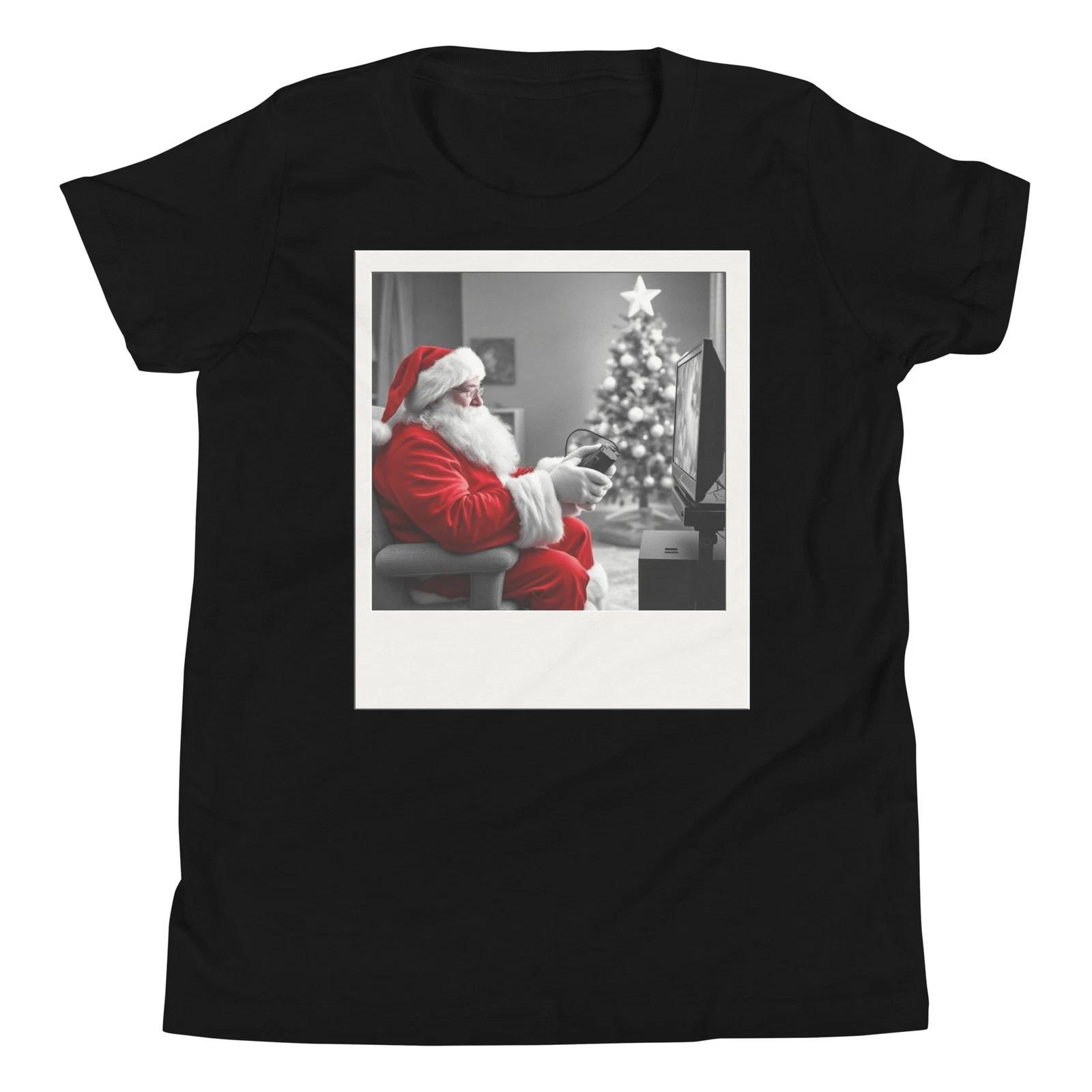 Santa Playing Video Games Xmas Funny Christmas Gamer Pajama Youth T-Shirt 100