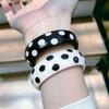 Hong Kong Style Retro Black & White Polka Dot Earrings: Double Layer Round Acrylic for Women