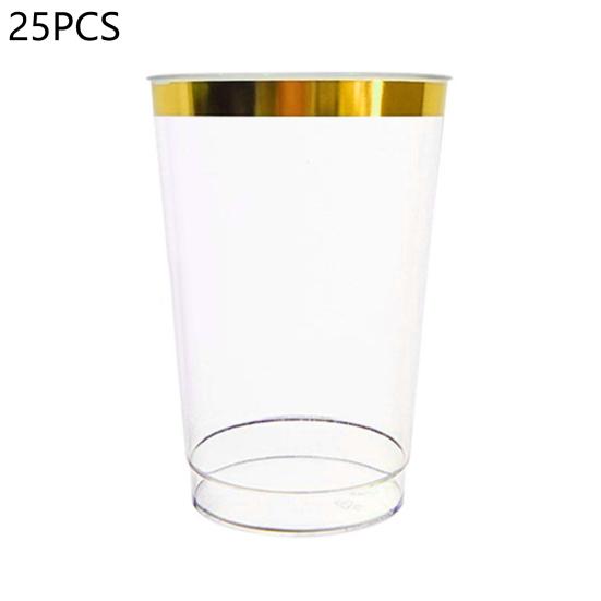 

25 шт., стакан для сока, прозрачный, большой емкости, с пластиковой оправой, одноразовые стаканы для воды, аксессуары для вечеринок золотистый