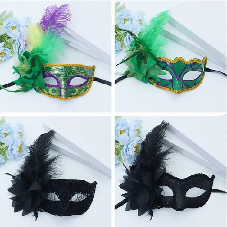 Flower Decoration Masquerade Mask Feathered Mask Halloween Mask Cosplay Party Eye Mask for Women Masquerade Halloween