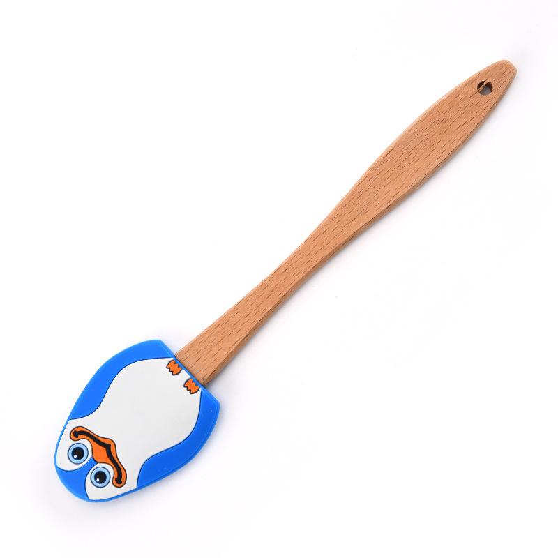 Creative Penguin Silicone Smooth Spatula Wooden Handle Cream Spatula Cake Decoration Cream Cake Spatula Baking Tool Accessories