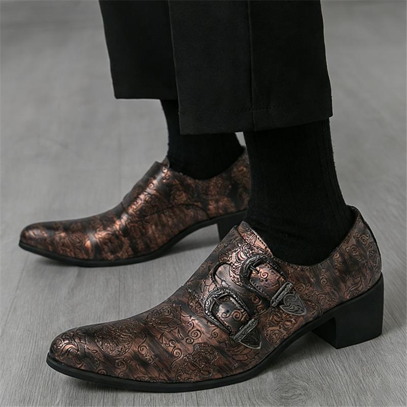 Britain Monk Strap Loafers Men Pointed Skeleton Patent Leather Elevator Shoes Designer Formal Wedding Dress Homecoming Footwear