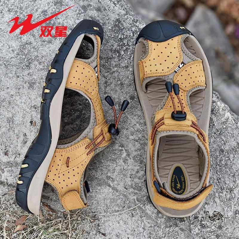Sandals men's cowhide outer wear non-slip bag head hole men's sports wear-resistant outdoor beach shoes