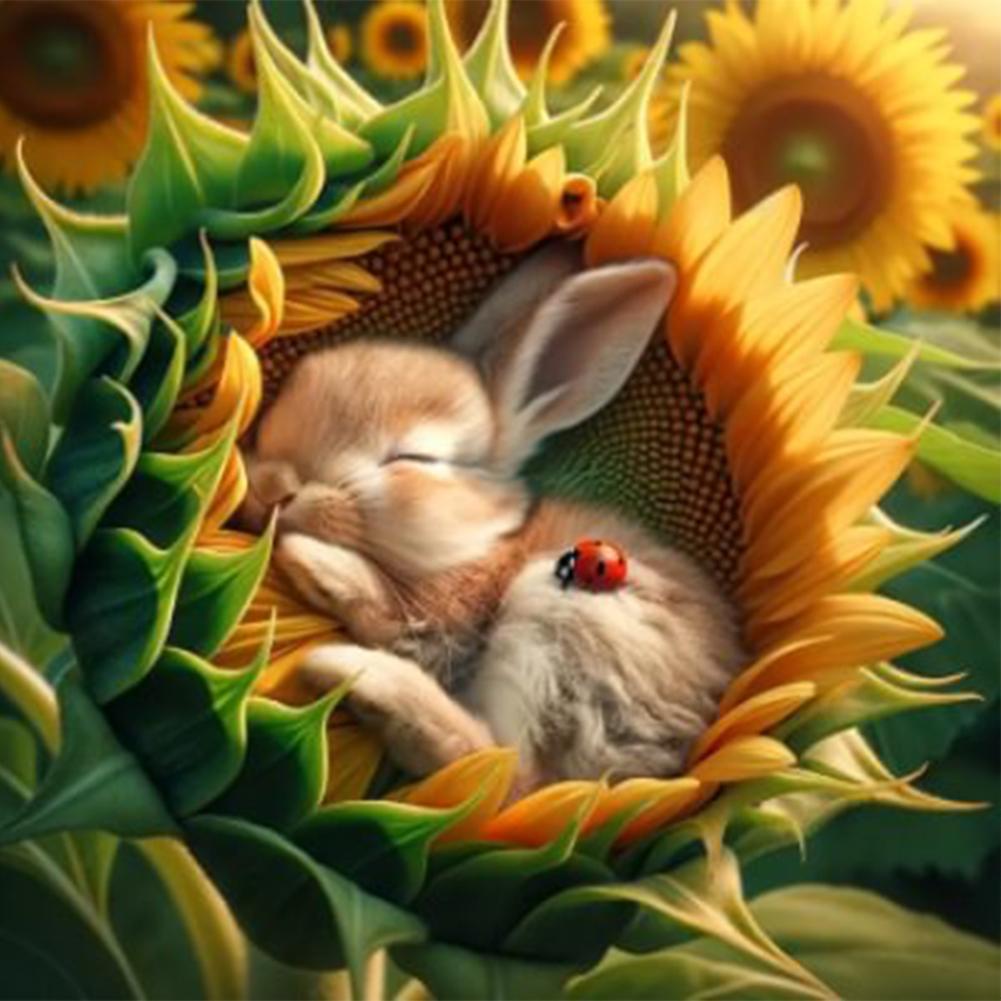 40x40 см Подсолнух Заяц 5D DIY Полная выкладка Круглые Алмазная Живопись Набор Настенный Декор China Mainland