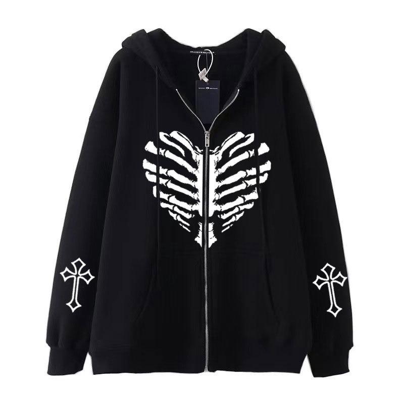 Dark Hip Hop Gothic Harajuku Y2k Butterfly Zip Hoodie for Men and Women, Harajuku Jacket Sweater S