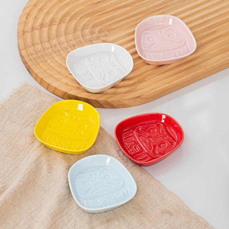Japanese Ceramic Daruma Sauce Dish Seasoning Dish Small Plate Cone Incense Tray Cone Insences Burner Holder Home Desk Decor