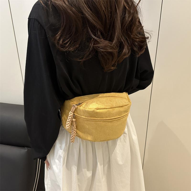 Half Moon Waist Bags Corduroy Running Belt Bags Large Capacity New Fashion Women'S Chest Bag Crossbody Bag