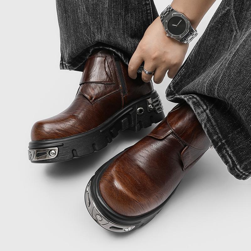Men's High-top Boots American Retro Old Rock Short Boot Punk Style Big Head Men's Platform Boots Fad Belt Buckle Leather Boots