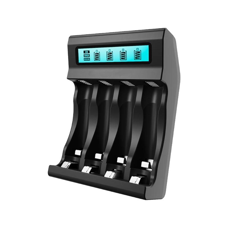 

Fast Chargers Adapter For 2A 3A Rechargeable Batteries With Independent 4 Slots LCD Display And Safety Protections чорний