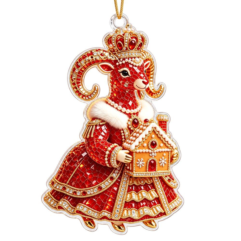 2D Flat Goat Hanging Ornament Set Acrylic Artificial Rhinestone Goat Pendant Simulation Shining Animal Hanging Decoration