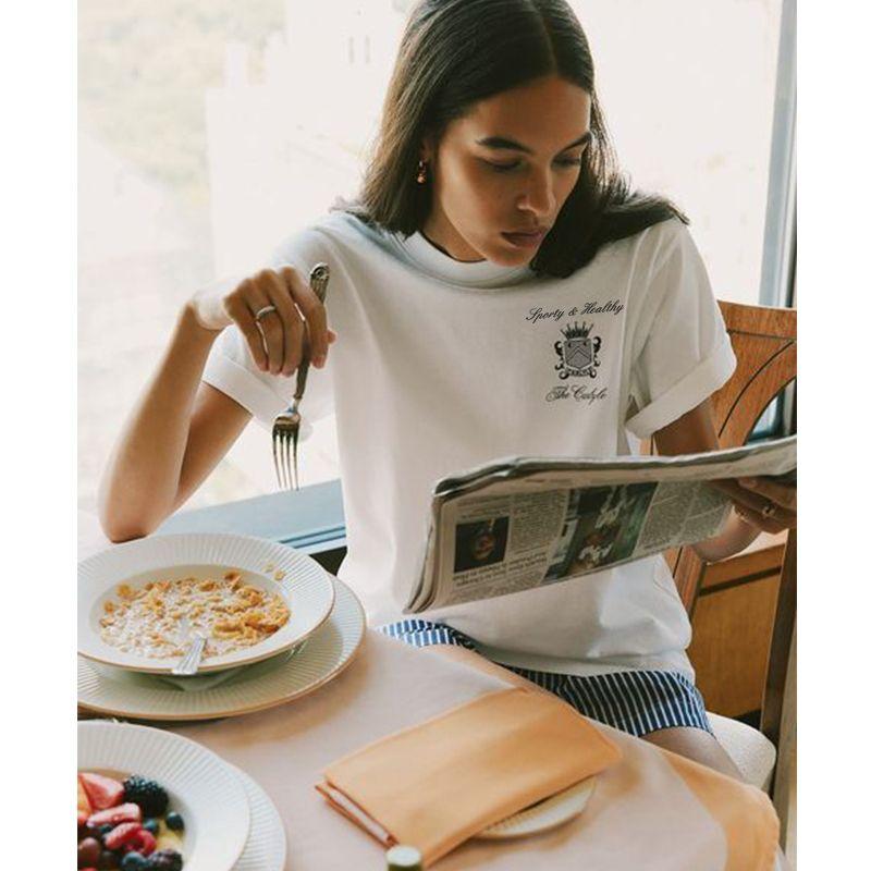 American Vintage Sports Style Pure Cotton Niche Badge Letter Print Fitness Exercise Short Sleeve T-shirt Women