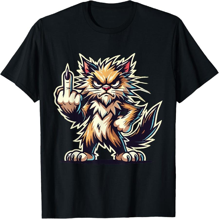 

Funny Vulgar Novelty for Cat Lovers - Middle Finger Cat T-Shirt for Men Women XXXXXL чорний